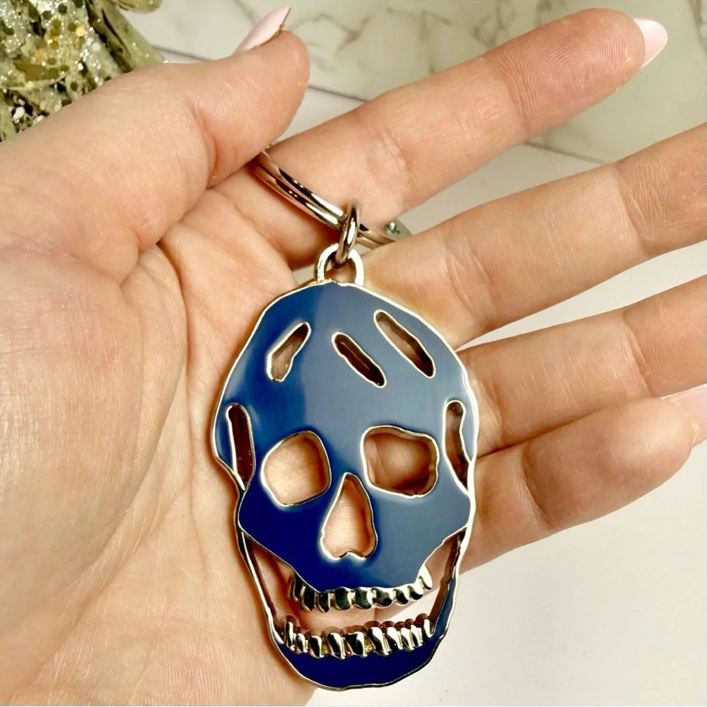 Alexander McQueen Navy Blue & Silver Skull Bag Charm/Keychain